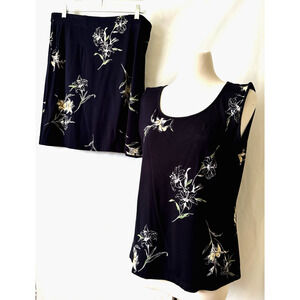 Emma James Set Midi Skirt Size L & Sleeves Pull On Top Size XL Blue Green/Yelow